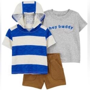 Carter’s Baby Boy’s 3 Piece Summer Outfit 2 Tops & One Pair Shorts Size 12 Month